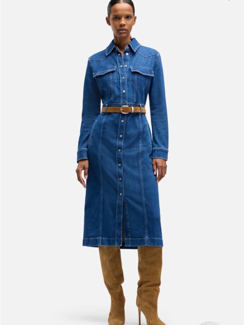 7 For All Mankind Blue Denim Midi Shirt Dress LUXE DRESS